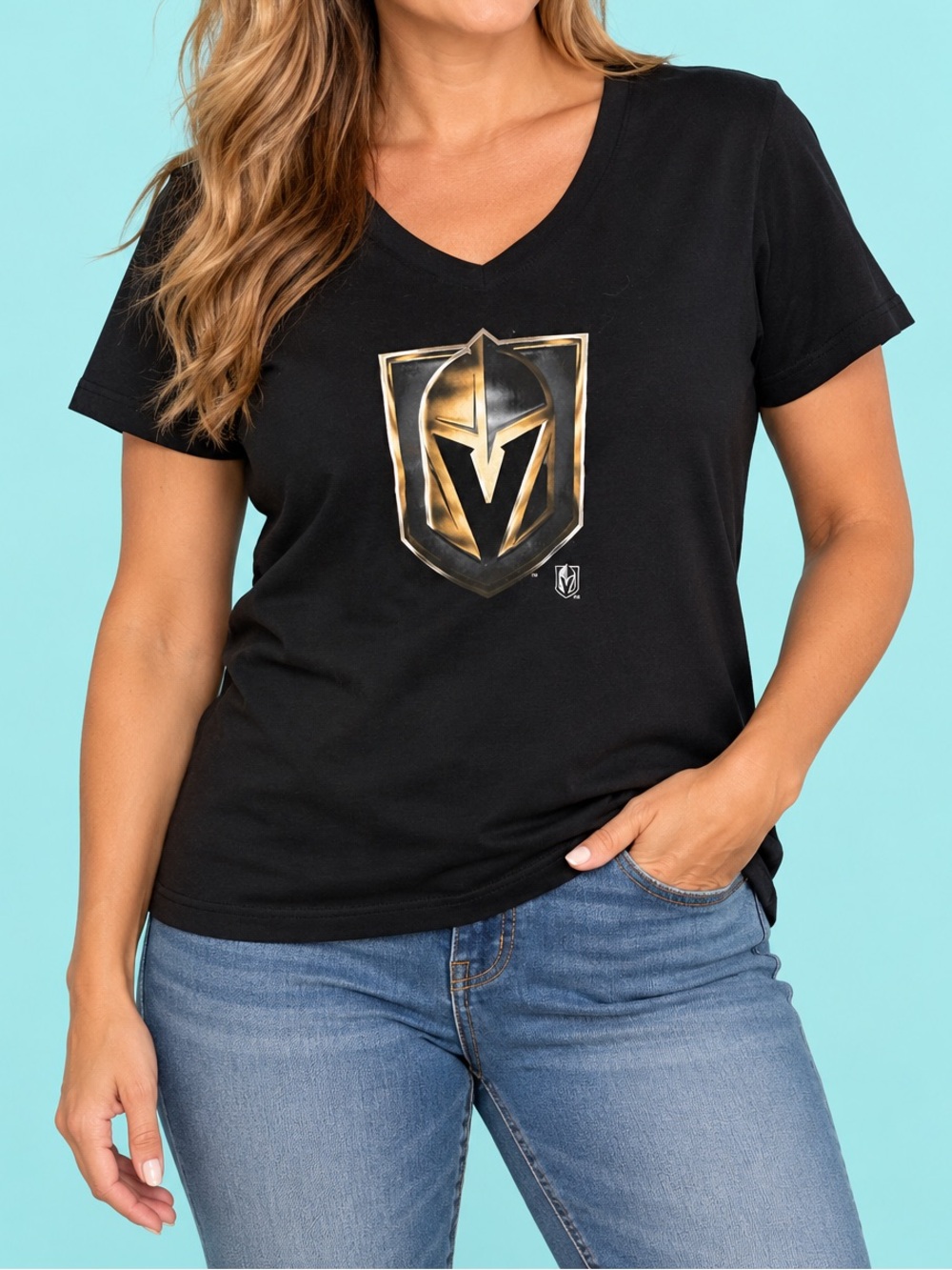 Vegas Golden Knights VGK Fanatics Black Gold Logo V Neck Tee XL